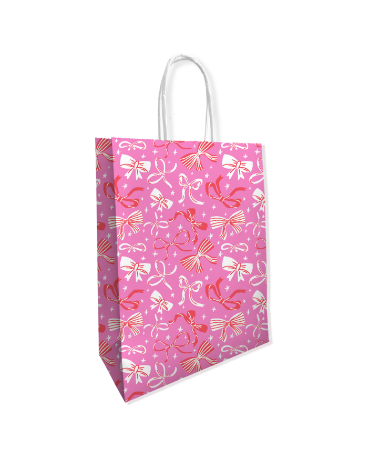 Papieren tas - Bows red/pink 22+10x31cm