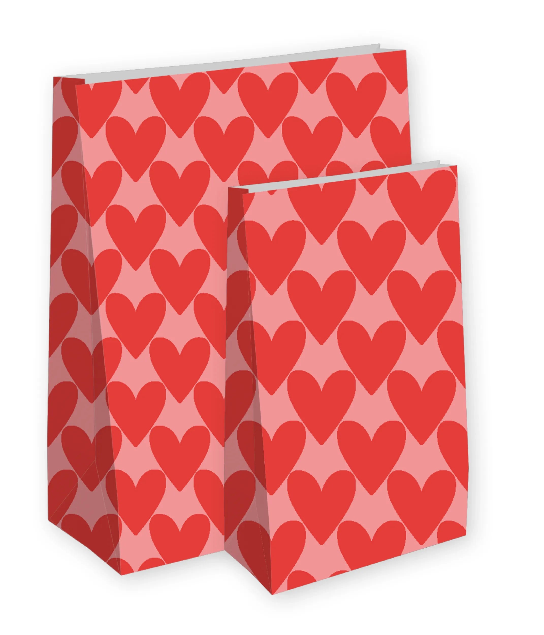 Kraft papieren zakken - Hartjes XL roze/rood 27+15x36cm