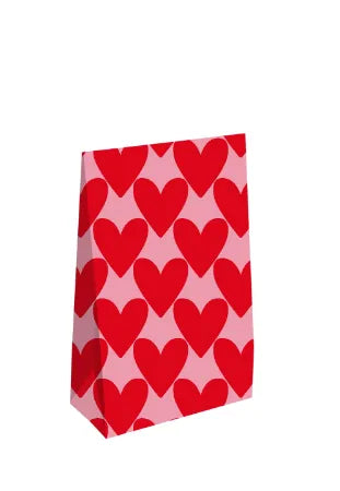 Gift bag - Hartjes XL roze/rood - 13 x 6 x 17,5 + 2,5cm