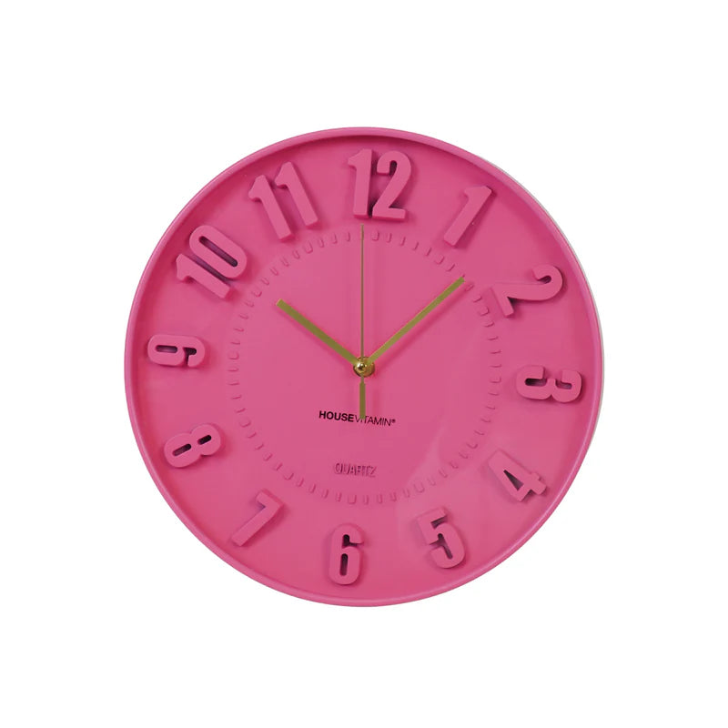 Wandklok Cijfers - neon pink