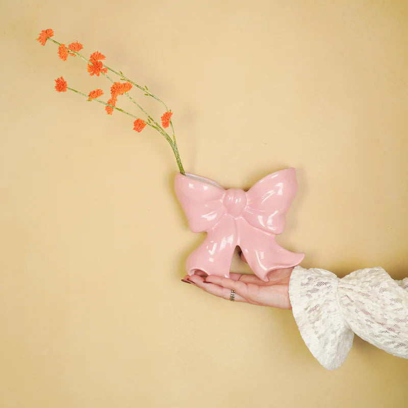 Vaas- Muurvaas Strik- Keramiek- Roze- 19x18,5x5,5 cm