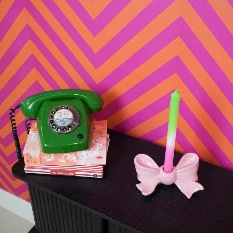 Kandelaar- Kaarshouder Strik- Keramiek- Roze- 18x9x7 cm