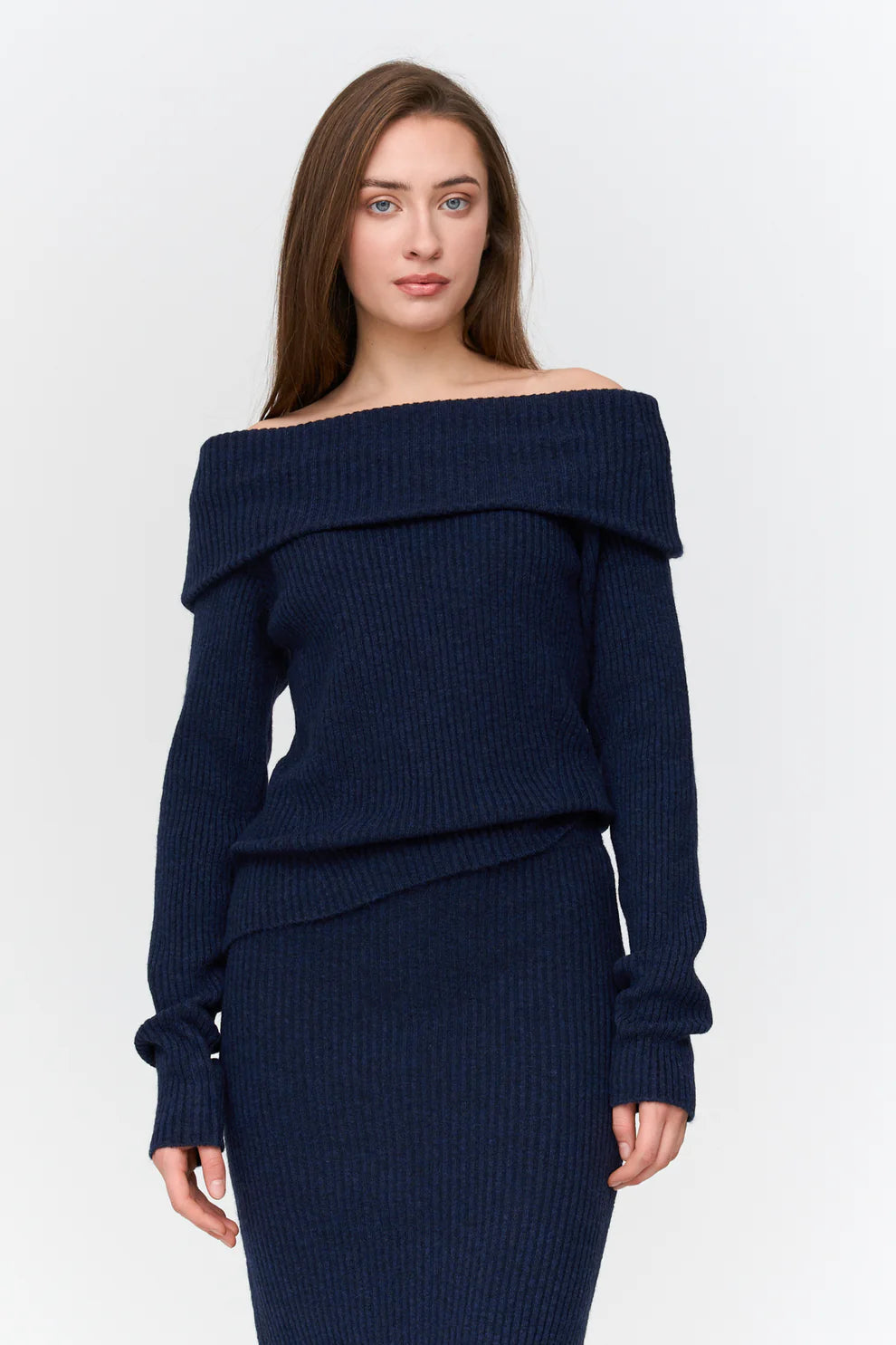 24C Off-shoulder Trui - blauw