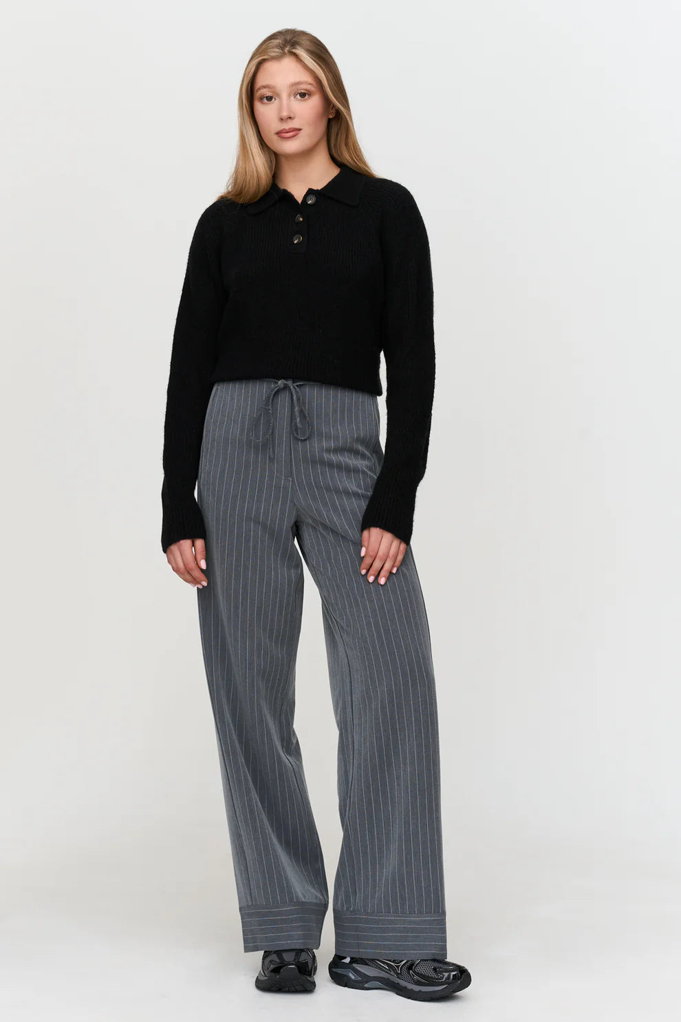 24C Krijtstreep Broek - grijs