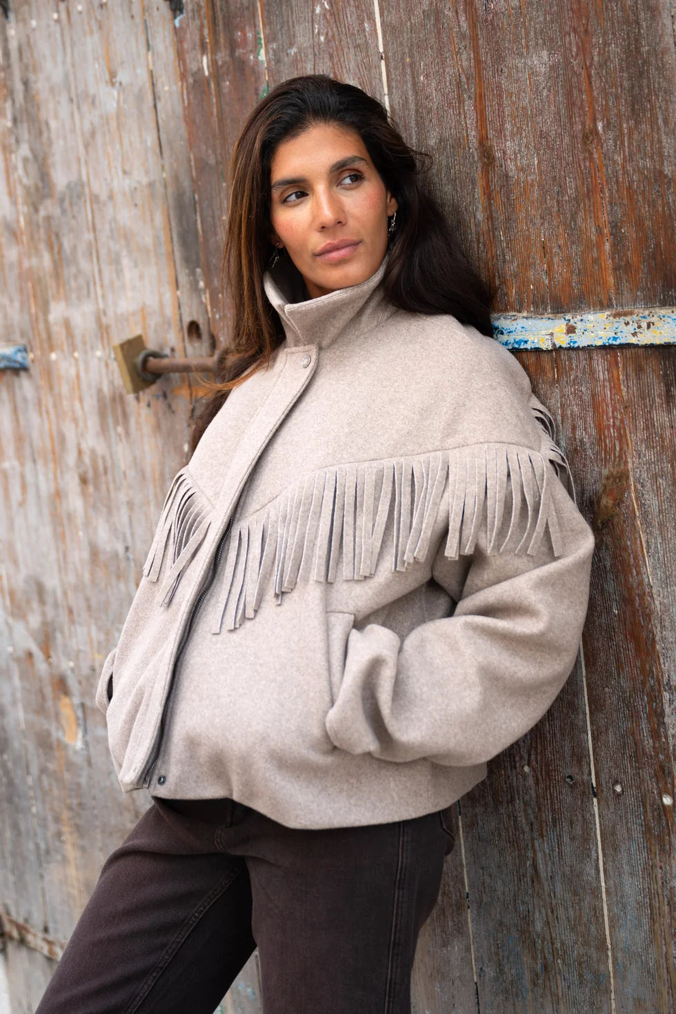 Lizzy Fringe Jacket - taupe