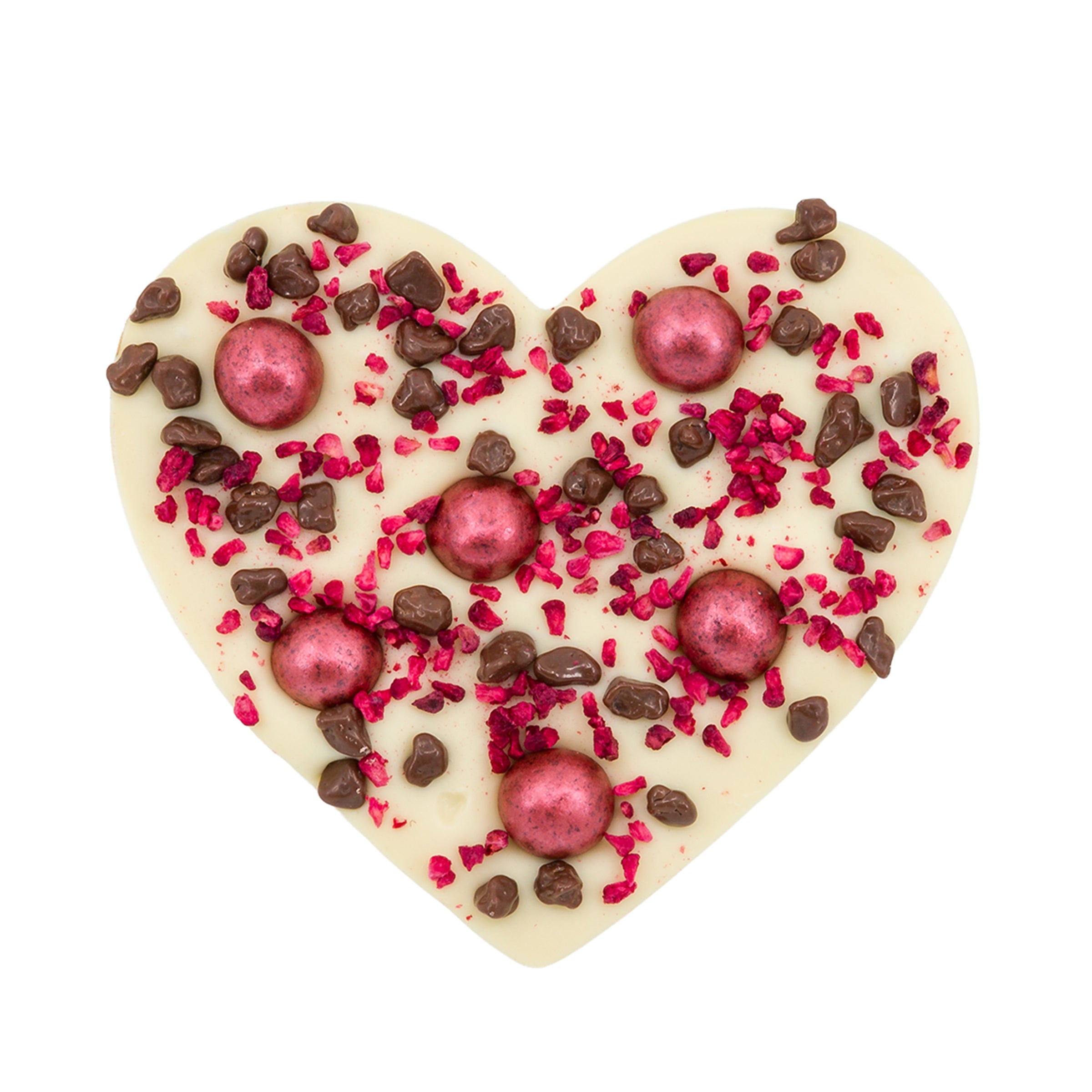 Valentijn Witte Chocolade Hart Framboos & Knapperige Chocolade – 110g