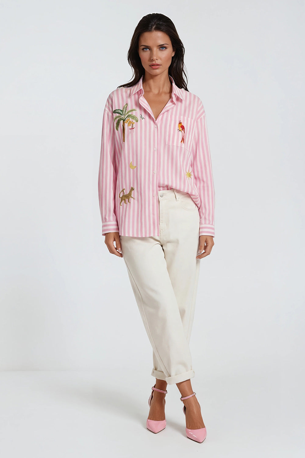 Blouse Tropical Streep - roze