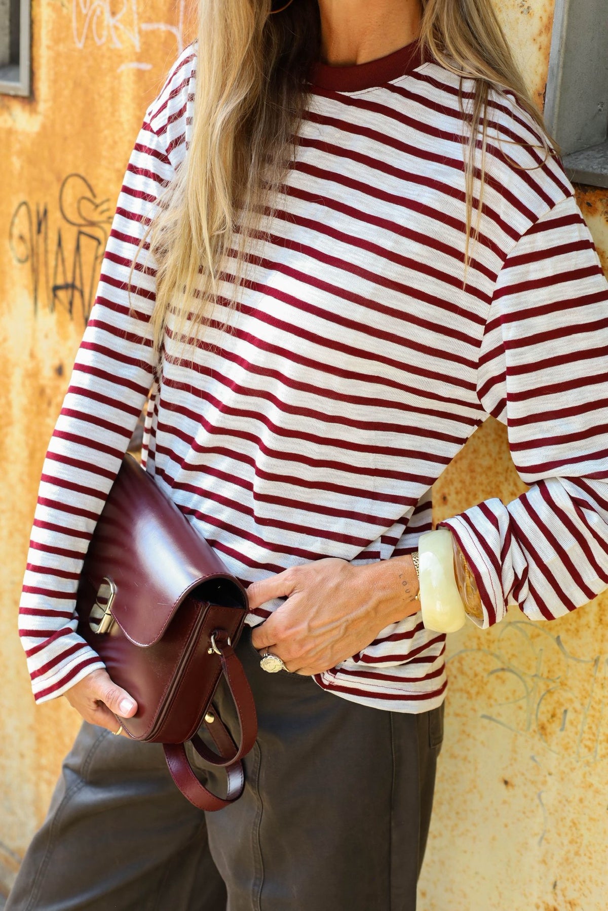 Longsleeve Viv Striped - bordeaux/wit