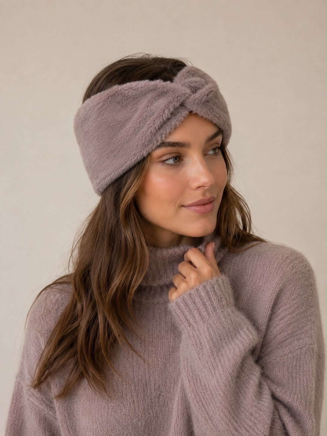 Fluffy Twist Headband - taupe