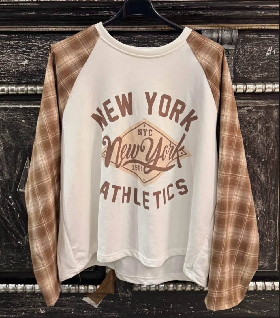 Longsleeve New York - ruit bruin