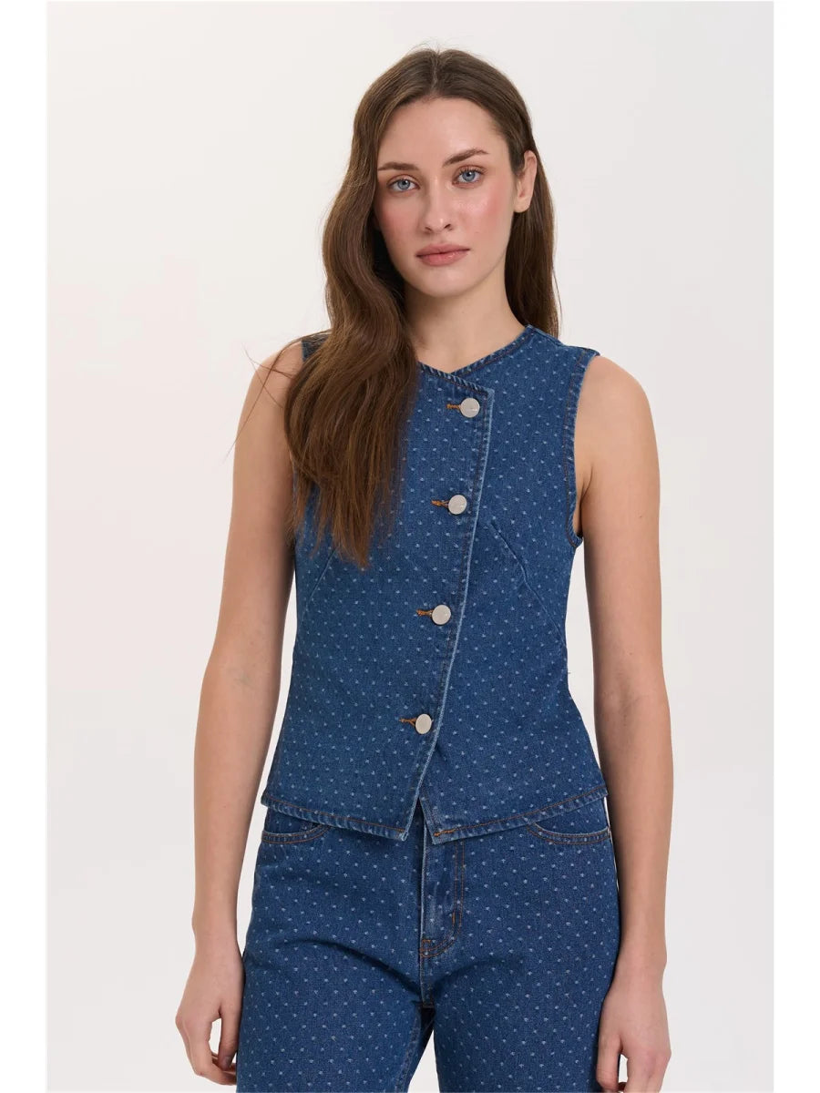 24c Denim Gilet Lin - blauw