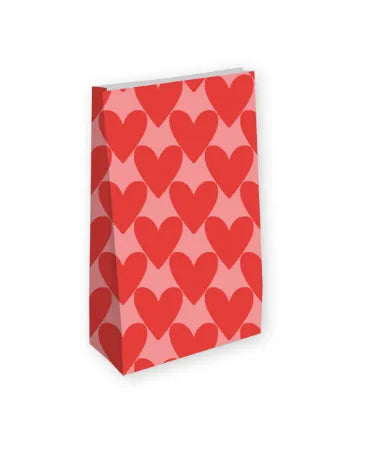 Kraft papieren zakken - Hartjes XL roze/rood 14+8x26cm