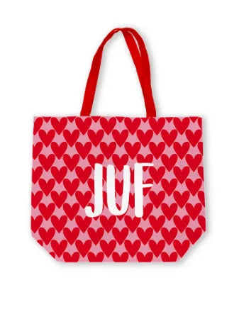 Canvas Tas Juf - hartjes