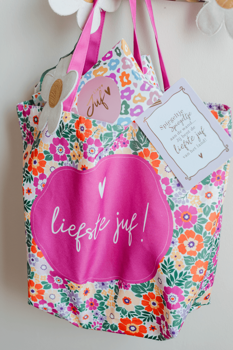 Canvas Tas Liefste Juf - summer flower