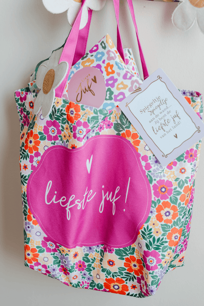 Canvas Tas Liefste Juf - summer flower