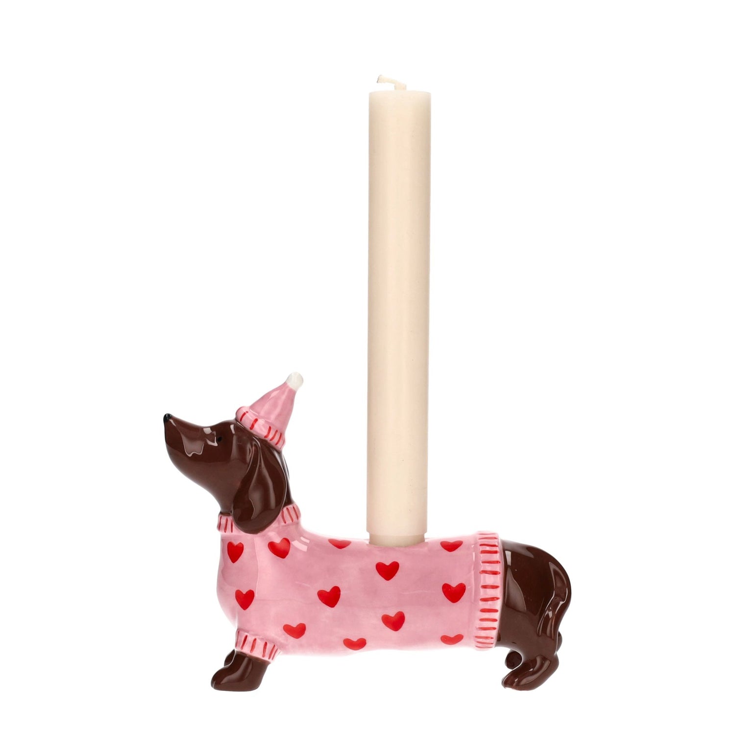 Teckel Kandelaar Met Muts - roze