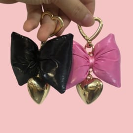 Pink Bow - gold heart chain