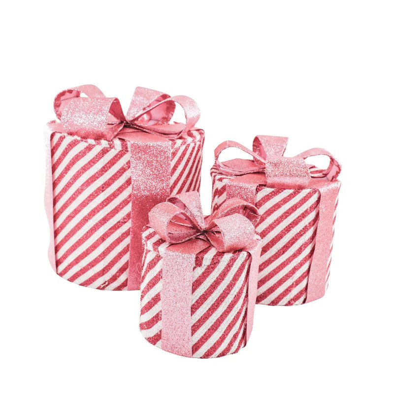 Kerst Led Lamp - Rond - Cadeau Set van 3 - Roze/Wit