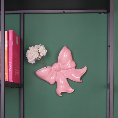 Vaas- Muurvaas Strik- Keramiek- Roze- 19x18,5x5,5 cm