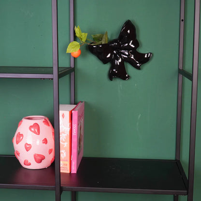 Vaas- Muurvaas Strik- Keramiek-Zwart- 19x18,5x5,5 cm