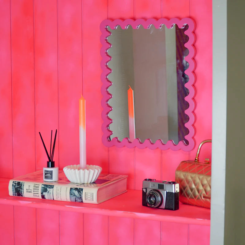 Wand Spiegel met Golvende Rand - felroze
