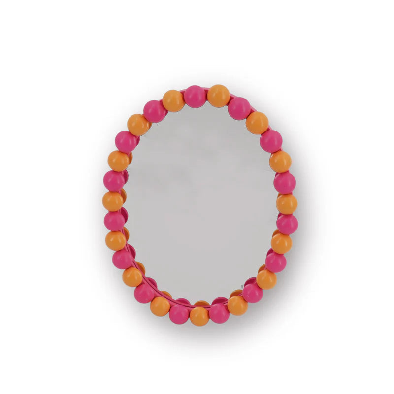 Wand Spiegel met Bolletjesrand - oranje/neon-roze