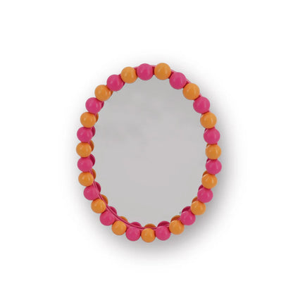 Wand Spiegel met Bolletjesrand - oranje/neon-roze