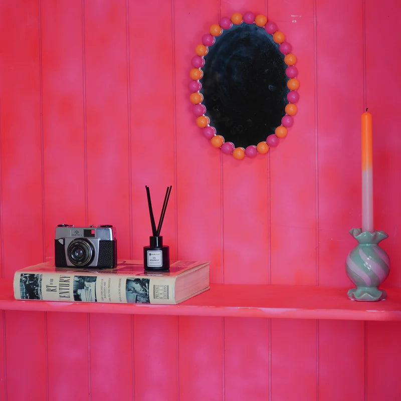 Wand Spiegel met Bolletjesrand - oranje/neon-roze