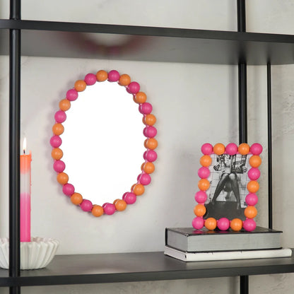 Wand Spiegel met Bolletjesrand - oranje/neon-roze