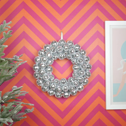 Kerstversiering - Kerst Krans Discobalballen Kunststof - Zilver - 40x40x7.5 cm