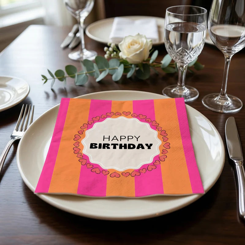 Servetten Happy Birthday - oranje/roze