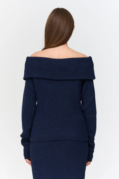 24C Off-shoulder Trui - blauw