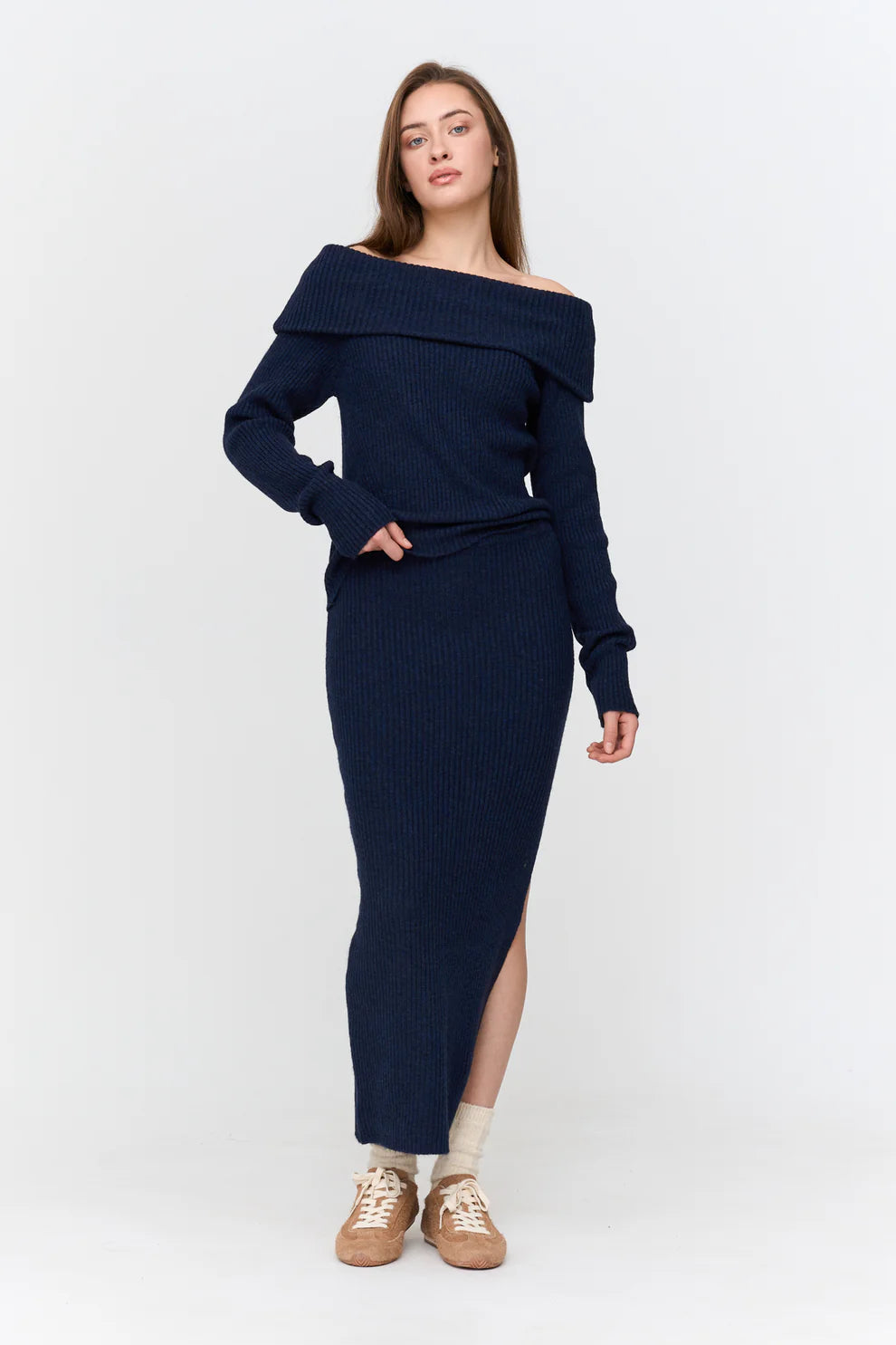 24C Off-shoulder Trui - blauw