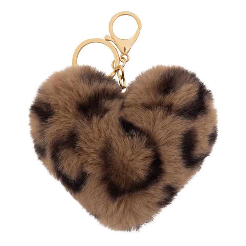Fluffy Hearts - Brown Leopard keychain