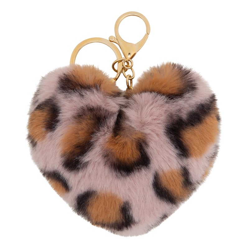 Fluffy Heart _pink leopard keychain