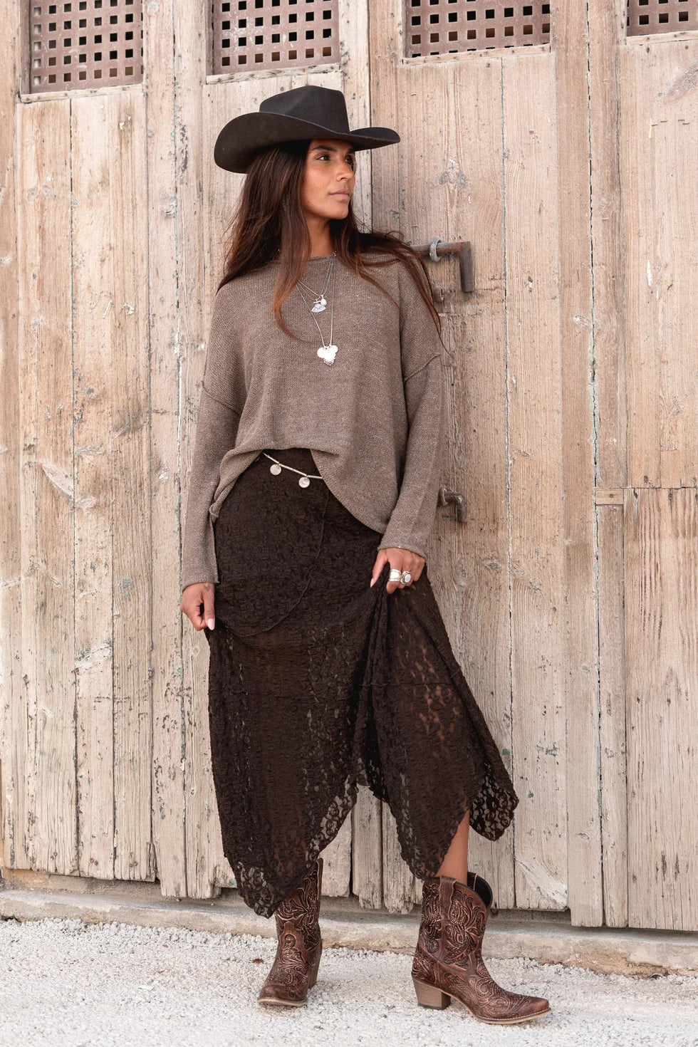 Luna Lace Skirt - dark brown