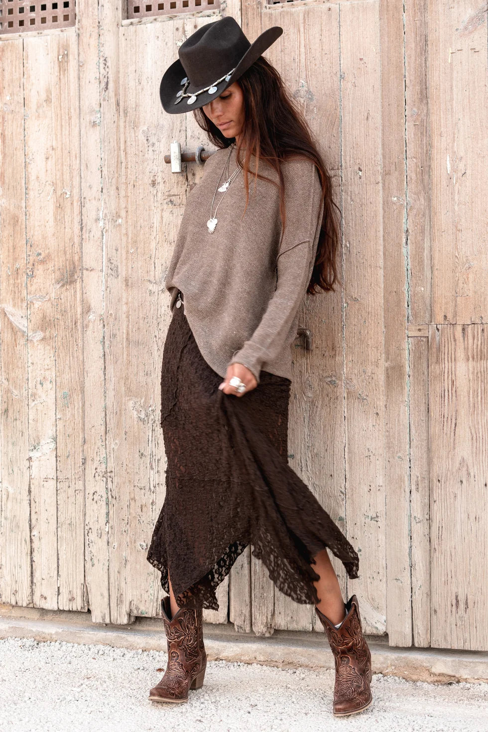 Luna Lace Skirt - dark brown