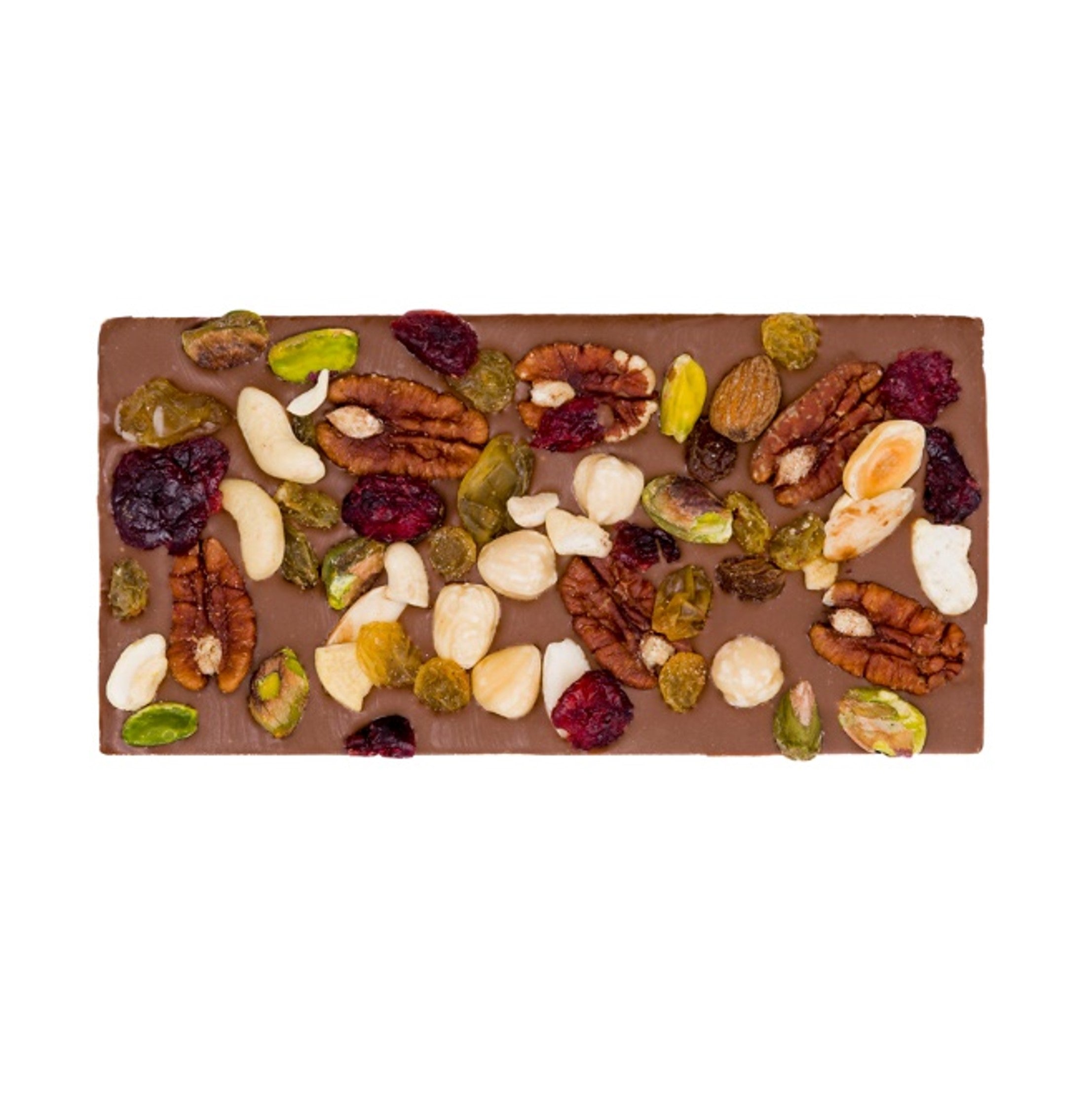 Luxe chocolade Reep Noten, Cranberries &amp; Rozijnen Melk – 100g