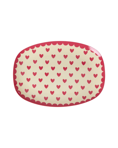 Rice Rechthoekig Bordje - Rood - Favorite Hearts Print