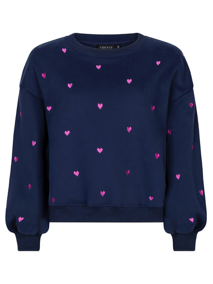 Ydence Sweater Hearts - navy/fuchsia purple
