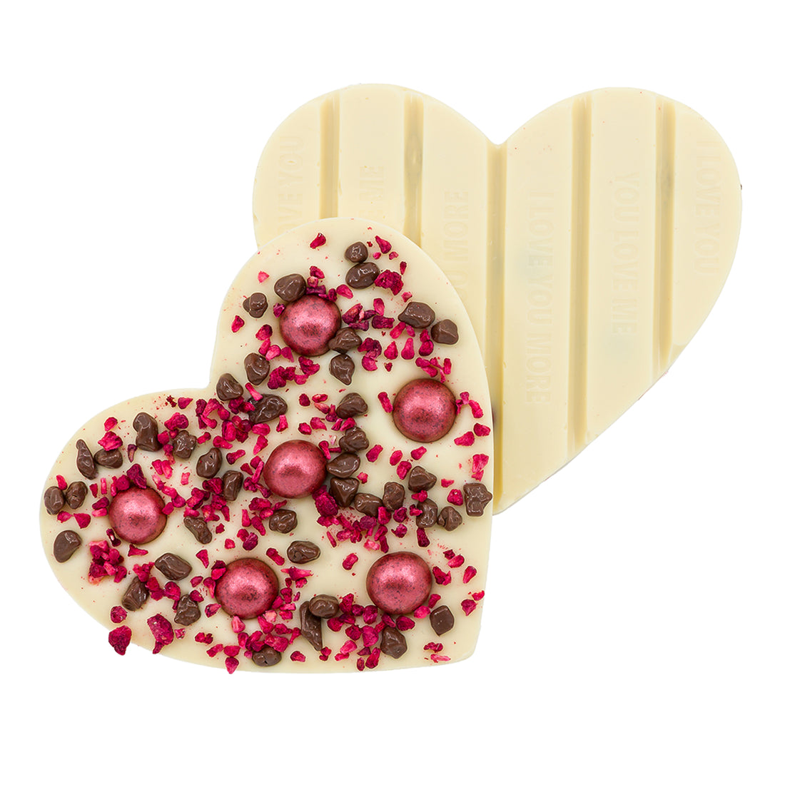 Valentijn Witte Chocolade Hart Framboos &amp; Knapperige Chocolade – 110g