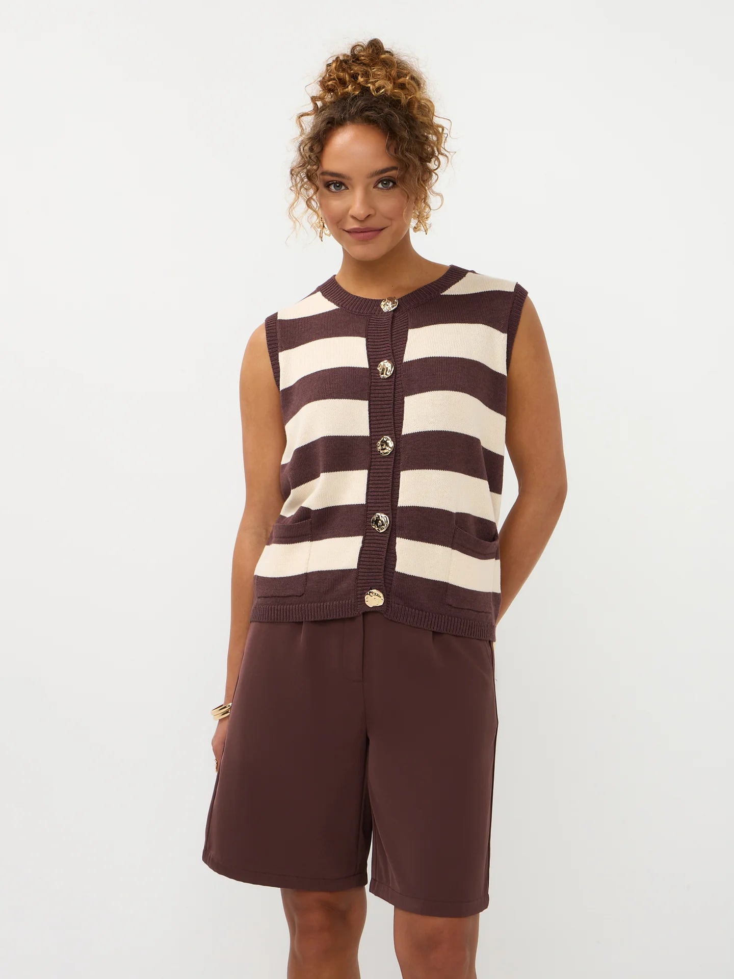 Knitted Top Judith - brown/ecru