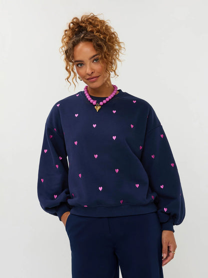 Ydence Sweater Hearts - navy/fuchsia purple