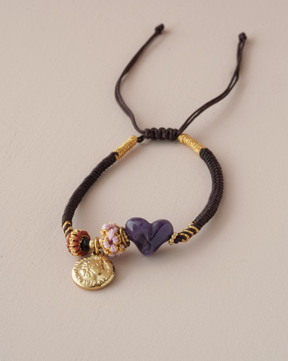 Armbandje Amethyst Hart - donker bruin