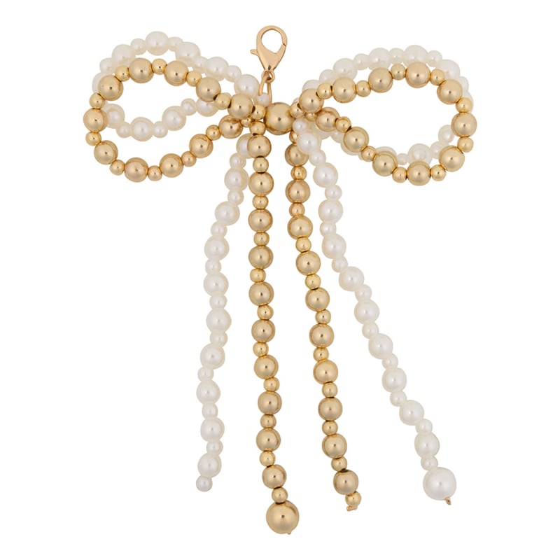 Pearl Bow Charm - white &amp; gold