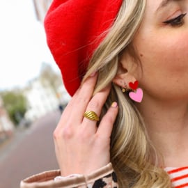 Earring Pink &amp; Red Hearts