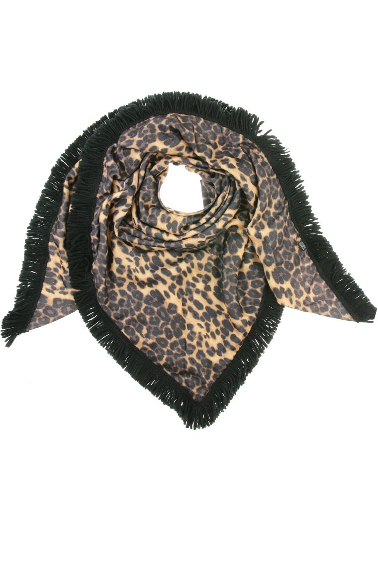 Triangel omslagdoek Panter - camel/zwart