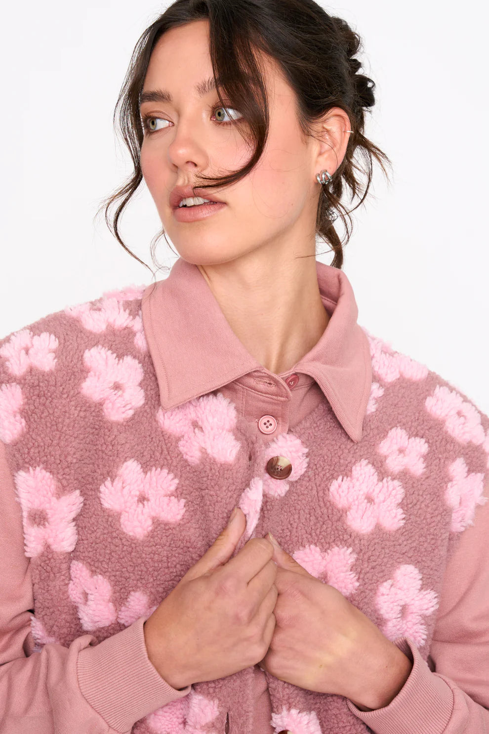 24C Teddy Gilet Flower - roze