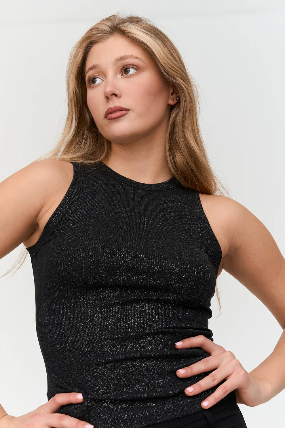 24C Top Met Glitter - zwart