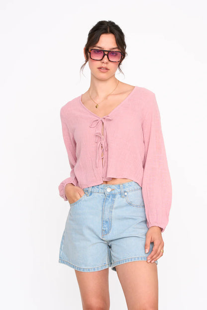 24C Blouse Katoen Strik - oudroze